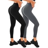 Walifrey 2 Pack Leggings for Women, High Waisted Buttery Soft Womens Yoga Pants for Gym Workout （Black/Grey LXL