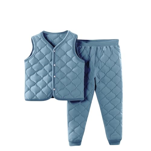 Kids 2 Piece Set Boys Girls Button Down Sleeveless Quilted Jacket and Pants Fall Winter Oufits for 1-13 Years