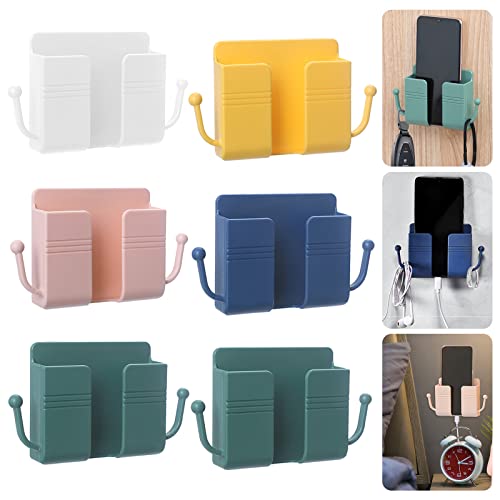 6 Pièces Porte telecommande Mural,Support telecommande,Support de Télécommande Auto Adhésif,Boîte de Rangement,ABS avec Crochet Boîte d'organisateur,Support de Chargement pour téléphone Portable Cover