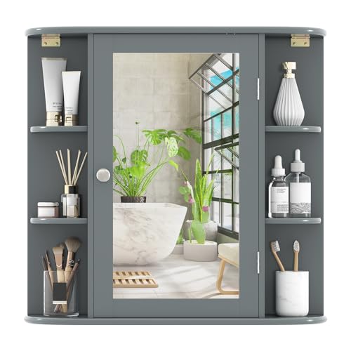COSTWAY Medicine Cabinet with Mirror, Wall Mounted Bathroom Storage Cabinet