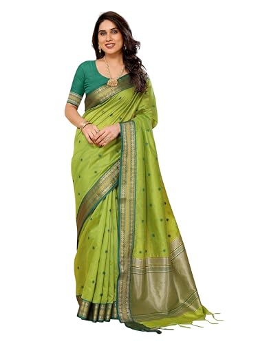 Image of Sidhidata Women's Cotton Silk Jacquard Boardered Saree With Unstitched Blouse Piece (Kalyani)