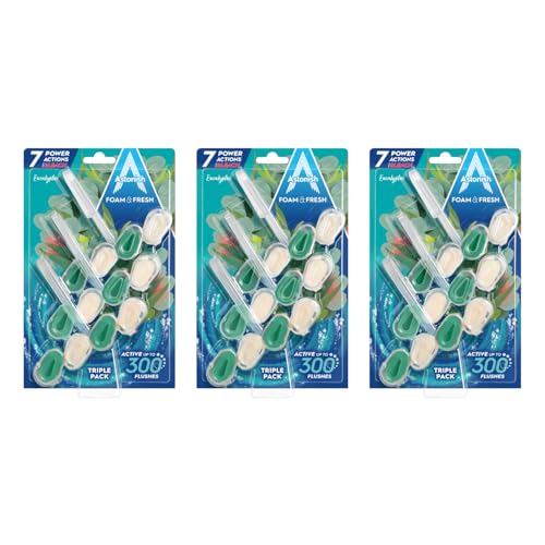 Astonish Mighty Toilet Bowl Foam & Fresh Blocks - Deep Cleaning Foam Action - Helps Combat Limescale and Removes Stains - Eucalyptus Scent – Multipack 3 x 3 Blocks