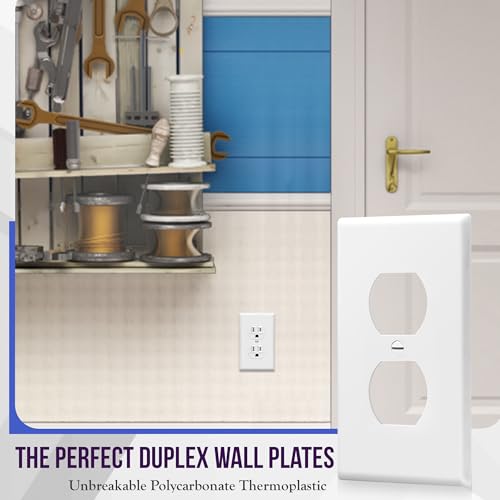 Image of ENERLITES Duplex Wall Plates, Electrical Outlet Covers, Standard Size 1-Gang 4.50 inch x 2.76 inch, Unbreakable Polycarbonate Thermoplastic, 8821-W-100PCS, White, 100 Pack