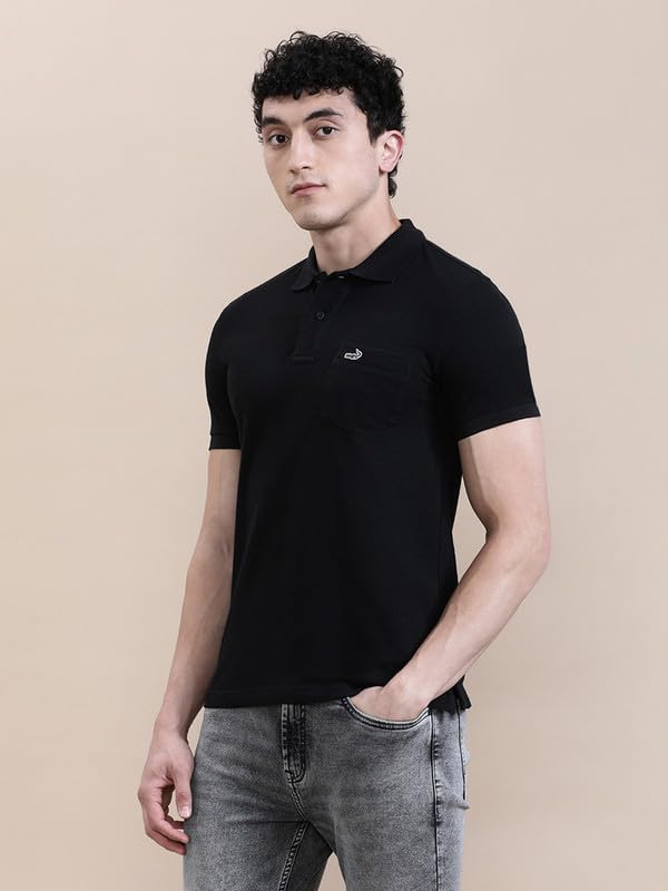 Image of CROCODILE Men's Solid Casual Wear T-Shirt | Polo Neck | Half Sleeves | Pull On | Regular