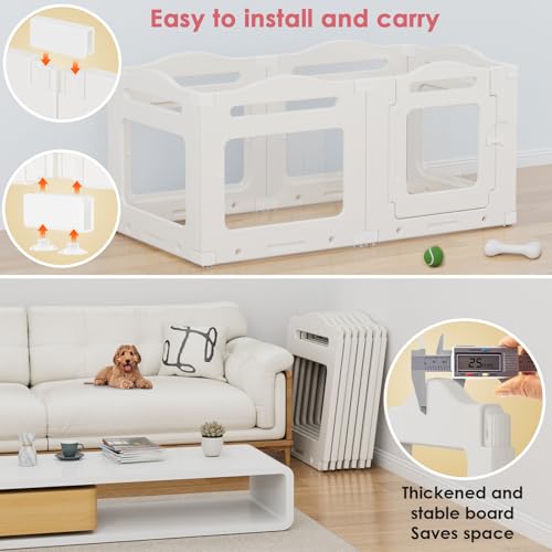 Clevich Welpenauslauf aus Acryl 60 cm hoch, 5 PCS +1 Laufstall Hund mit Tür, gitterloser Welpenlaufstall, Hundelaufstall für Wohnung faltbar, Saugnapf, Indoor-Hundezwinger für Welpen, Weiß