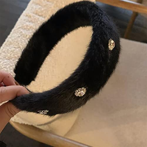 YMGSCC Winter Warm Hairband Wide Side Plush With Rhinestone Headband