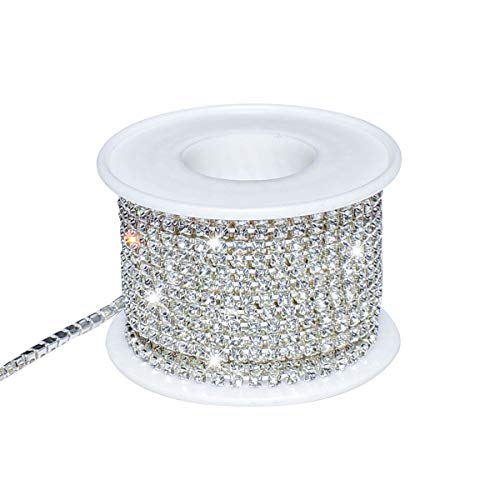 1 Roll 10 Yards 3MM Crystal Rhinestone Close Chain Trim for Sewing Craft DIY Decoration Jewelry Silver Crystal Claw Chain Rhinestone Cup Chain Rhinestone Diamond Chain Trimming Clear Trim (SS12)