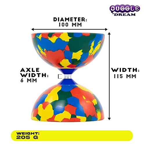 Juggle Dream Jester Diabolo Jonglierset – Fester Achse Profi-Diabolo mit Superglass-Handstäben, Online-Lernvideo – Jonglierspielzeug (Mehrfarbig)