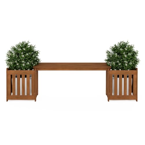 Furinno TIOMAN Planter Box with Bench, Hardwood Flower Box with Seat, Cube Garden Box, in Teak Oil, Outdoor Indoor, Garden, Patio, Balcony, Light Wood by Furinno - Used condition - Image 5