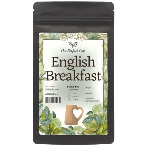 English Breakfast Tea Black Loose Leaf Tea (250g) Premium Blend Assam Darjeeling Ceylon, Ideal for Breakfast, Contains Caffeine, Very Aromatic, Tasty and Full of Flavour Dark Resealable Package