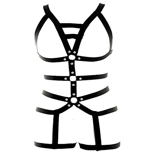 Womens Elastic Body Lingerie Harness Set Strappy Caged Garter Belts for Stockings Plus Size (ChoiceN65)
