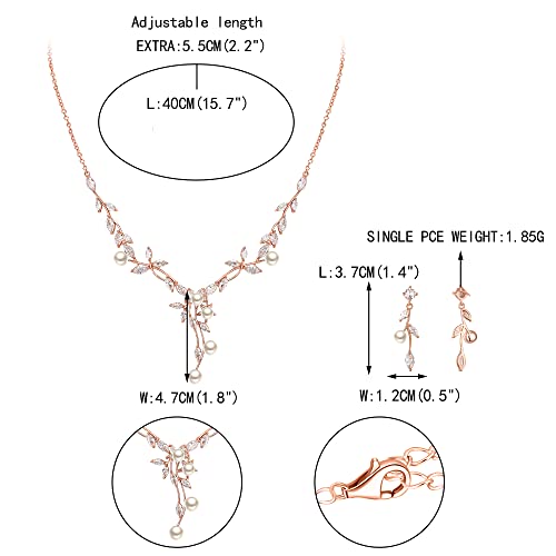 Image of EVER FAITH Wedding Cubic Zirconia Jewelry Set for Women, Marquise White Simulated Pearl Floral Vine Bridal Prom Necklace Earrings for Bride