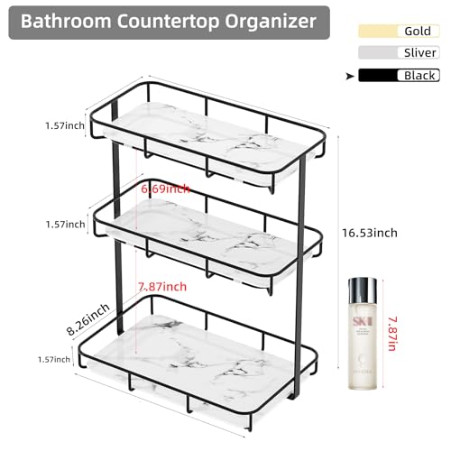 Image of Bathroom Organizer Countertop Perfume Organizer Makeup Organizer Cosmetics Storage Display Rack Vanity Tray Dresser Stainless Steel Gold Shelf White Marble Ceramic Tray