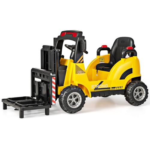 Image of OLAKIDS Ride on Forklift, 12V Kids Electric Vehicle Construction Truck with Remote Control, Liftable Fork and Pallet, Toddlers Battery Powered Car with 2 Speeds, Music, USB, MP3, Lights (Citrine)