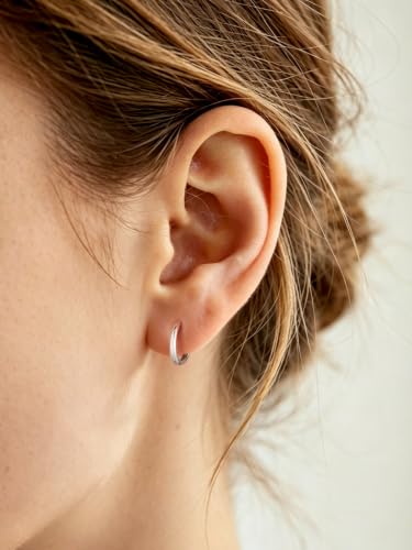 Image of Silvora 14K Gold Plated Huggie Hoop Earrings for Women, Small Sterling Silver Hoops, Hypoallergenic Cartilage Earrings for Sensitive Ears 8 /10 /12 /14 /16 /18 /20MM