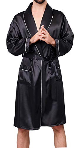 YIMANIE Mens Silk Satin Robe Lightweight Spa Bathrobe with Shorts Nightgown Long Sleeve House Kimono Luxurious Bathrobe Set