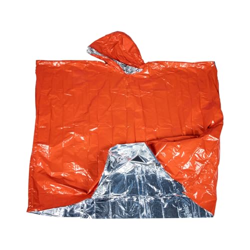 Happyyami Poncho de Emergencia Naranja Capucha Tamaño Material Resistente al Agua y Hipoalergénico Poncho Lluvia para Camping Senderismo y Situaciones de Emergencia
