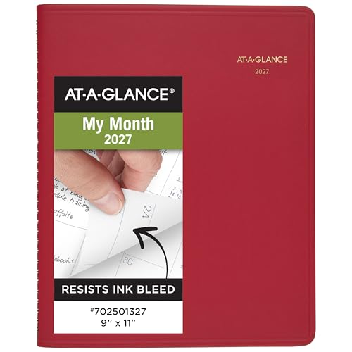 Image of AT-A-GLANCE 2027 Planner, Monthly, 15-Month Jan-Mar, 9 inch x 11 inch, Unruled Daily Blocks, Red (702501327)