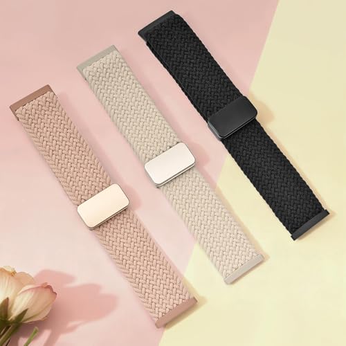 Image of HSWAI Magnetic Braided Compatible with Fitbit Versa 4 Bands for Women /Versa 3 /Sense /Sense 2 Bands, Soft Stretchy Sport Strap Woven Loop Elastic Nylon Wristbands Men