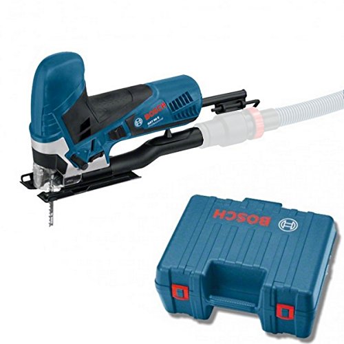 Bosch Professional Stichsäge GST 90 E (650 Watt, 1x Sägeblatt, Absaug-Set, Spanreißschutz, Schnitttiefe in Holz: 90 mm, im Koffer), 060158G000