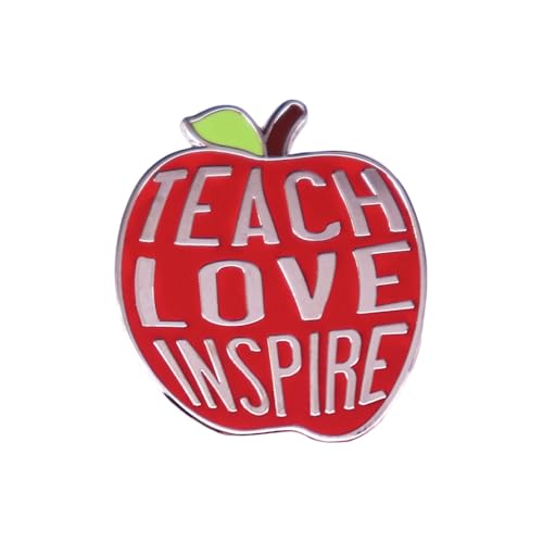 Image of Teach Love Inspire Red Apple Brooch Enamel Pin For Women Girls Fun Cartoon Teacher School Badge Brooches Novelty Food Fruit Green Leaves Lapel Pins Backpacks Clothing Bags Hats Christmas Teachers' Day Jewelry Gift