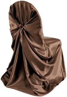 Self Tie Satin Chair Cover Wedding Banquet Party Decoration Annual Dinner Supplies Universal Chair Covers Home Decor,Chocolate,110X140CM