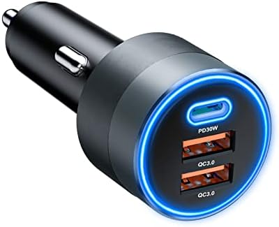 SONRU Car Charger, 66W/9A PD3.0 Dual QC 3.0 Fast USB C Car Charger Adapter with LED Ambient Light, for iPhone 13/12/11/X/XR, Galaxy S22 S21 20 10 9, Tablet