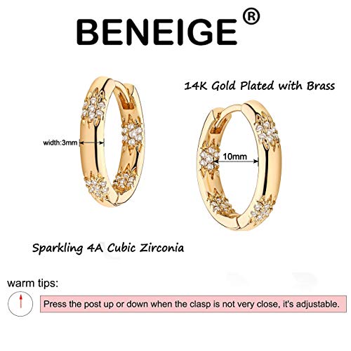 Beneige Dainty Hoop Earrings 14K Gold Plated Cubic Zirconia Flower Huggie Earrings Cz Geometric Handmade Sleeper Hoop Earrings For Womens Jewelry Gift #TOP5