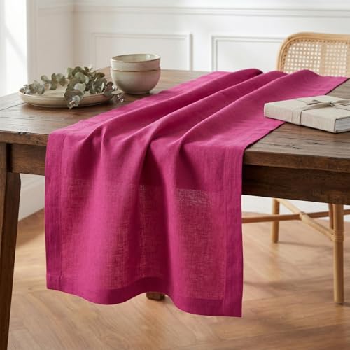 Solino Home 100% Pure Linen Table Runner Festive Fuchsia, Diana 14 x 90 in by Solino Home - Image 3