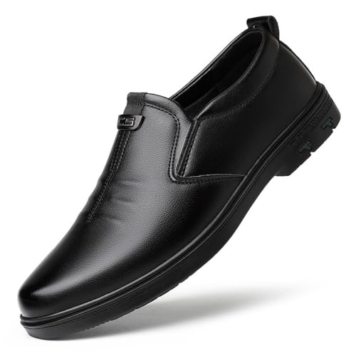 Men's Spring Business Casual Dress Shoes English Style Soft Sole Slip On Leather Shoes Middle Aged Dad Shoes Comfortable Footwear(Black,10)