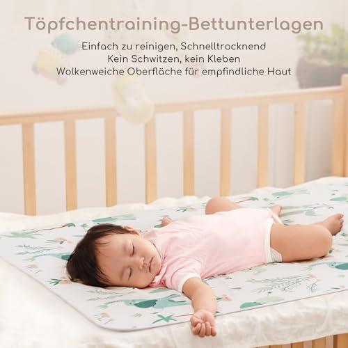 Yukkidds 2er-Pack Bettunterlage Wasserdicht Kinder, Waschbar PIPI Unterlage Bett Kinder, Betteinlage Inkontinenz Bettunterlage 75x90 cm (Grüner Elefant)