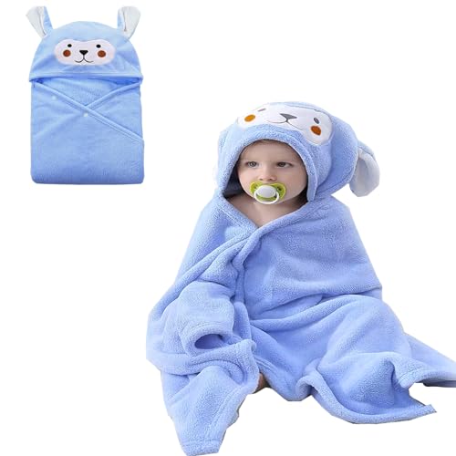 Image of IFaryMes Toddler Bath Towel Baby Towels with Hood 27.5"X55" Ultra Absorbent Soft Bathrobe Blanket Kids Shower Towel Gifts for Girls and Boys (Blue-Monkey)