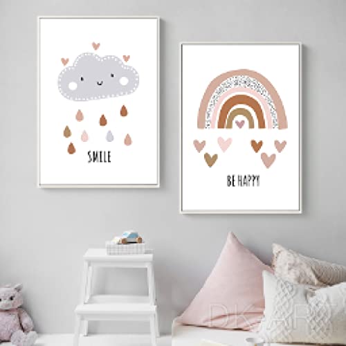 Dessin animé nuage arc-en-ciel sur toile haut de gamme pour pépinière