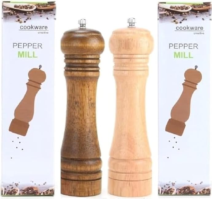 Wooden Pepper Mill or Salt Mill - Ceramic Blades and Adjustable Coarseness, Best Refillable Multi-Purpose Grinder for Salt, Pepper, Spice, Herb, Sesame Seed (8.6 Vintage + Oak)