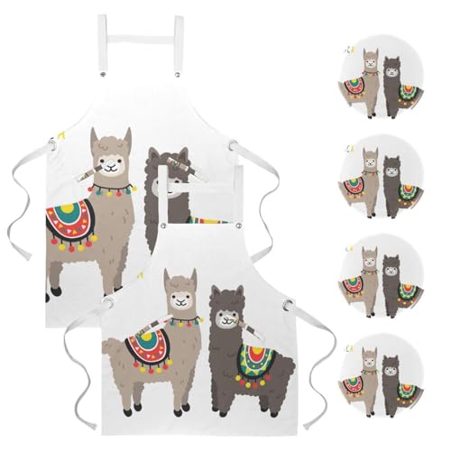 Tablier de cuisine motif lama multicolore avec 4 broches incluses