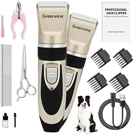 Dog Grooming Kit Clippers with Low Noise Rechargeable Cordless Pet Clippers Dog Trimmer Pet Grooming Tool for Thick & Heavy Coats