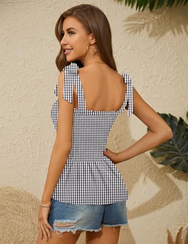Micoson Ruffle Tank Tops for Women Summer Square Neck Sleeveless Tops Tie Shoulder Chiffon Blouse Babydoll Shirts