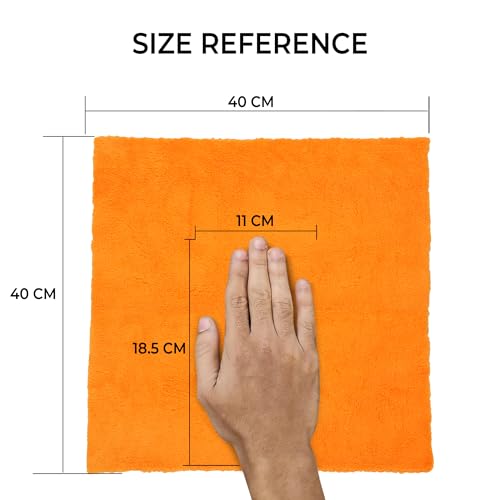 Image of Cutting EDGE 500 GSM - Set of 2 - Coral Fleece Microfiber Cloth (40 x 40 cm), Ultra Soft Thick Lint-Free & Scratch-Free Towel for Car Cleaning, Drying, Polishing & Detailing (Orange)