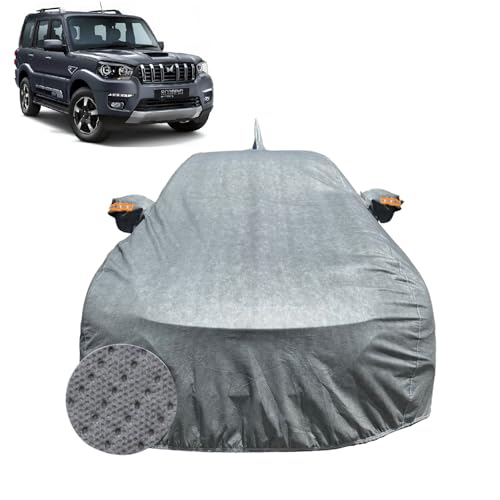 Image of Car Cover for Mahindra Scorpio Classic (2022-2026) | 100% Waterproof Cover with Antenna & Reflective Mirror Pockets | Dustproof, Scratchproof, Heatproof Car Cover |Soft Cotton Lining| Grey