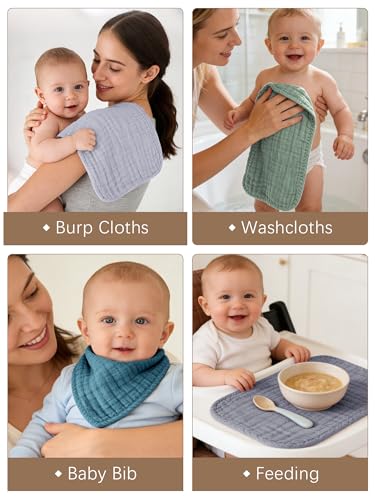 Image of Lovely Care 12 Pack Muslin Burp Cloths 100% Cotton Muslin Cloths Large 20''x10'' Extra Soft and Absorbent Baby Burping Cloth - Slate, Navy & Grey