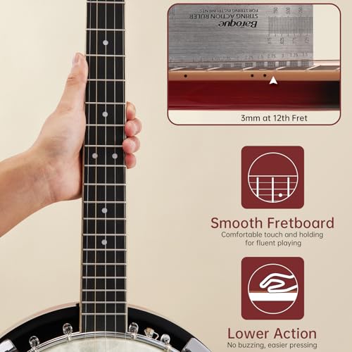 Image of Kmise Banjo, 5 String Electric Acoustic Banjos with Remo Head Full Size 38 Inch Closed Back with Removable Resonator, Strings Pack, Finger Picks, Strap, Case for Beginners Adults Starter Gift