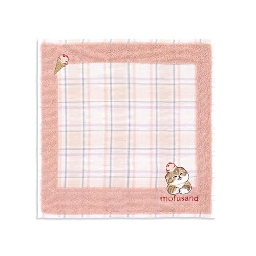 タオル美術館(Towel Museum) mofusand アイスクリームにゃん タオルハンカチ ピンク にゃんこ 可愛い ガーゼパイル 43-0210080 約25×25cm