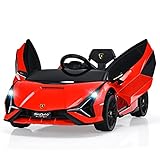 DREAMADE Kinder Elektroauto 12V mit 2,4 Ghz Fernbedienung & Sicherheitsgurt, Kinderauto, Kinderfahrzeug mit Licht & Musik & Hupe, Elektrofahrzeug für Kinder ab 3 Jahre (Rot)