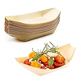 YESTOO Disposable Wood Serving Boats Plates Trays,100 Pack 6' Sturdier Than Bamboo, Biodegradable and Compostable Bowls (100, 6 INCH)