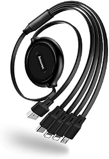 Multi Charger Cable Fast Charging 3A, Retractable 4 in 1 Multi USB Charger Cable, 1.1m Multi USB Cable with 2iP Lightning/Micro USB/Type-C Port for Phone 13 12 11 Samsung Galaxy XS S22 S21 S10 LG
