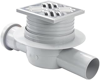 Bodenablauf Durchlauf, Edelstahlrost INOX 10x10 cm, Wassersiphon Ø50 mm