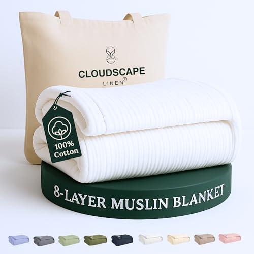 Cloud Scape Linen 8-Layer Muslin Blanket King 92x108 White