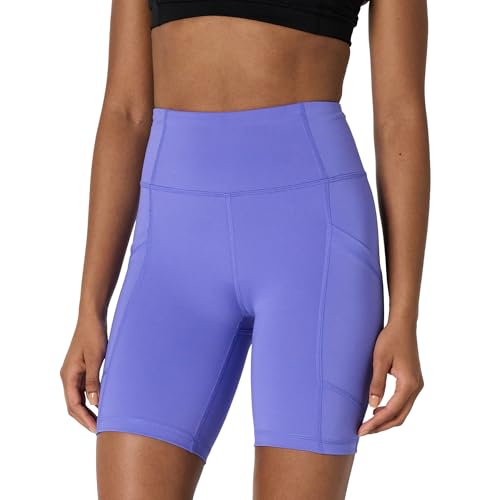 Amazon Essentials Women's Active Sculpt Moisture-Wicking High Waist Biker Shorts with Pockets, Purple, X-Large
