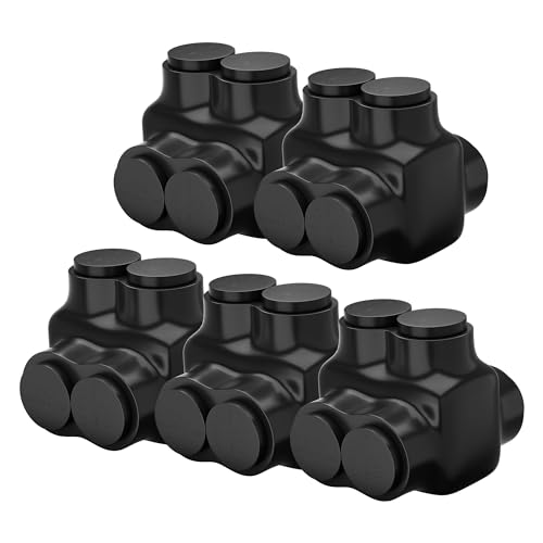 Image of RVBOATPAT Aluminum to Copper Wire Connectors 250MCM-6 AWG 2 Port Aluminum Copper Splice 5 /16 inch Slotted Allen Hex Dual Entry Electrical Power Connector