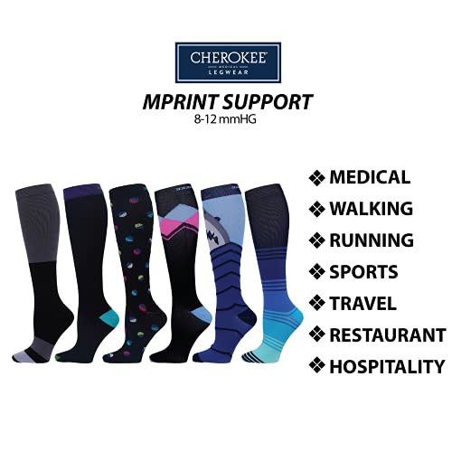Cherokee Men’s Compression Socks, 10-15 mmHg Knee High, Colorful Print, Lightweight, 1 Pair Pack - MPRINTSUPPORT2